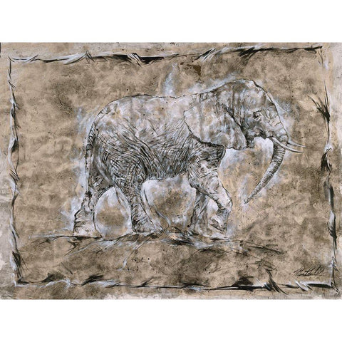 Baby Elephant, Beige Black Modern Wood Framed Art Print by Wiley, Marta