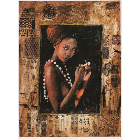 Sepia and Golden African Gold Ornate Wood Framed Art Print with Double Matting by Wiley, Marta