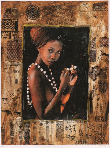 Sepia and Golden African White Modern Wood Framed Art Print with Double Matting by Wiley, Marta