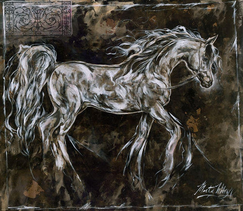 White Prancer Horse Black Ornate Wood Framed Art Print with Double Matting by Wiley, Marta