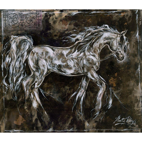 White Prancer Horse Black Modern Wood Framed Art Print with Double Matting by Wiley, Marta