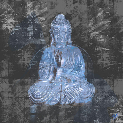 Blue Buddah Black Ornate Wood Framed Art Print with Double Matting by Wiley, Marta