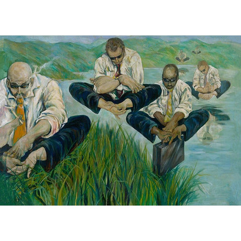 Feet for hands, Cyan Gold Ornate Wood Framed Art Print with Double Matting by Wiley, Marta