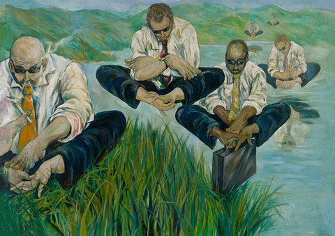 Feet for hands, Cyan White Modern Wood Framed Art Print with Double Matting by Wiley, Marta