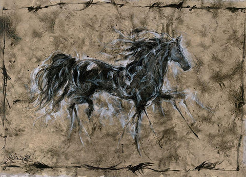 Crackle Horse Black White Modern Wood Framed Art Print with Double Matting by Wiley, Marta