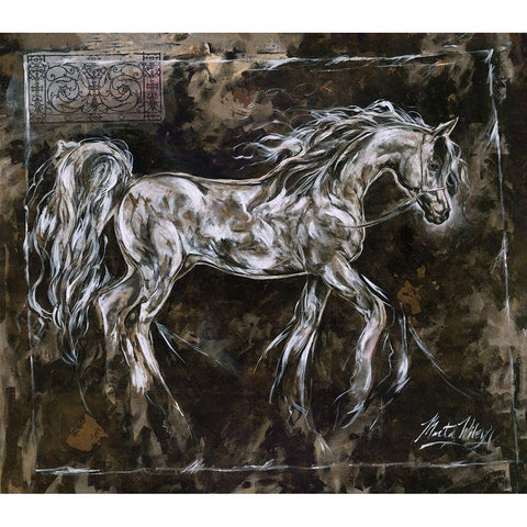 Crackle Horse Black- Dark Gold Ornate Wood Framed Art Print with Double Matting by Wiley, Marta