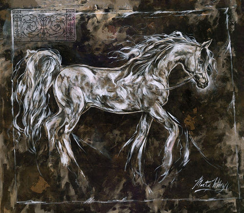 Crackle Horse Black- Dark White Modern Wood Framed Art Print with Double Matting by Wiley, Marta