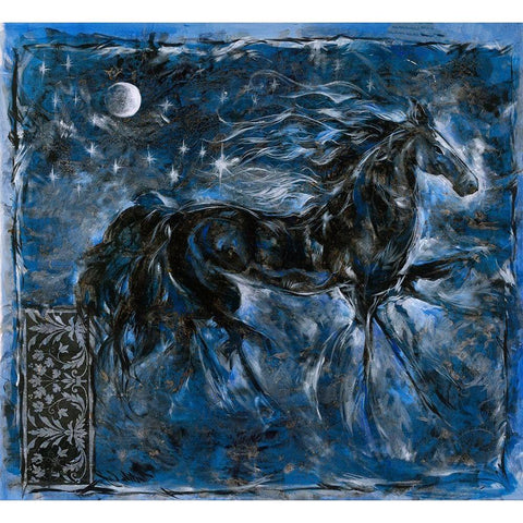 Blue Horse Gold Ornate Wood Framed Art Print with Double Matting by Wiley, Marta