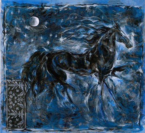 Blue Horse Black Ornate Wood Framed Art Print with Double Matting by Wiley, Marta