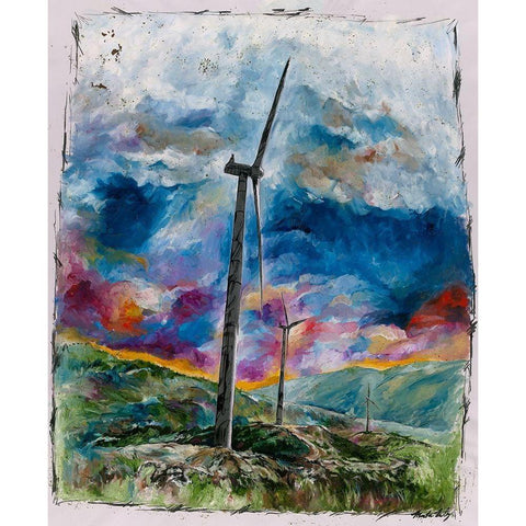 Wind Enegy II Gold Ornate Wood Framed Art Print with Double Matting by Wiley, Marta