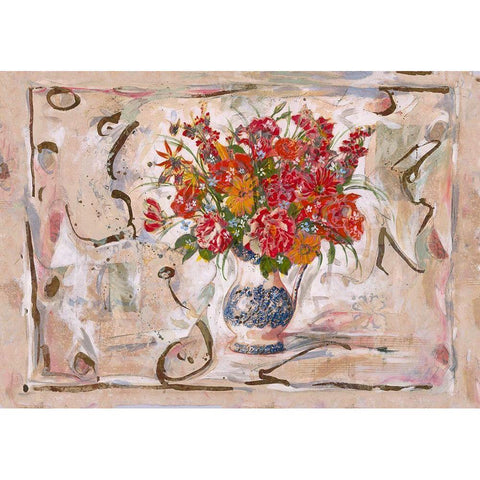 Red Floral Gold Ornate Wood Framed Art Print with Double Matting by Wiley, Marta