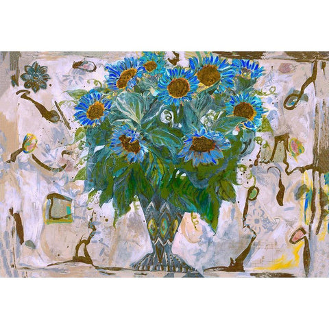 Blue and Orange Floral Black Modern Wood Framed Art Print by Wiley, Marta