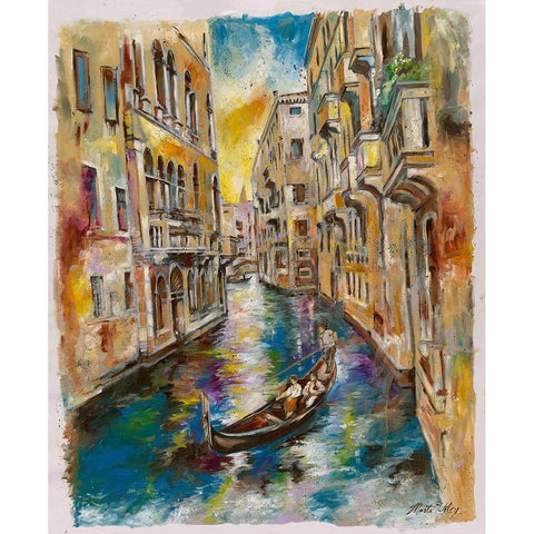 Venice Blue Black Modern Wood Framed Art Print with Double Matting by Wiley, Marta