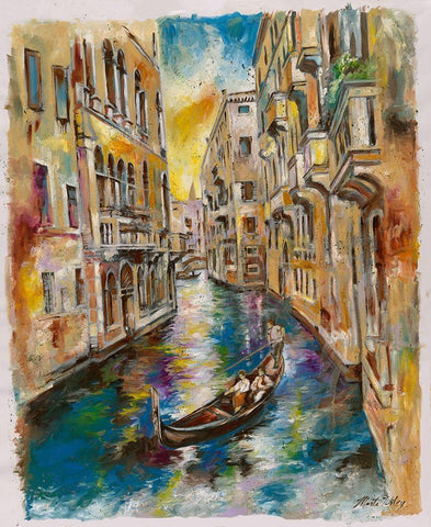 Venice Blue White Modern Wood Framed Art Print with Double Matting by Wiley, Marta