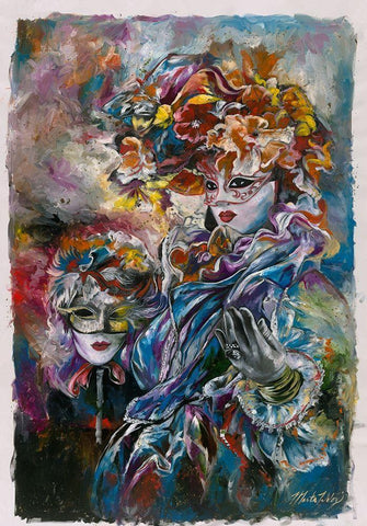 Festival Cyan Blue Black Ornate Wood Framed Art Print with Double Matting by Wiley, Marta