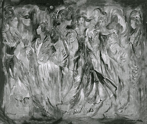 BandW Renaisaunce Sketch Black Ornate Wood Framed Art Print with Double Matting by Wiley, Marta