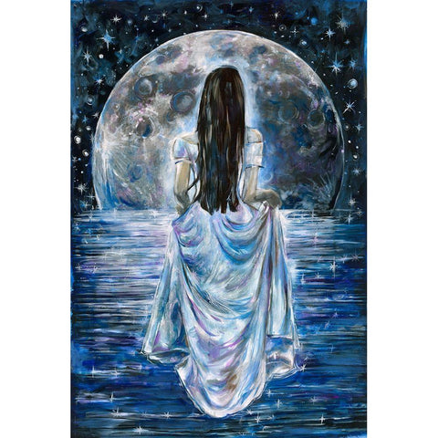 Blue Moon White Modern Wood Framed Art Print by Wiley, Marta