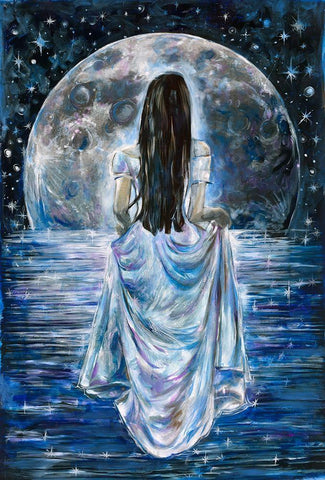 Blue Moon White Modern Wood Framed Art Print with Double Matting by Wiley, Marta