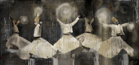 Sufi Dancer Male White Modern Wood Framed Art Print with Double Matting by Wiley, Marta