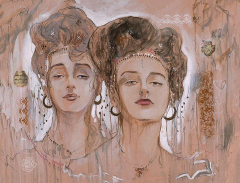 Two Ladies Black Ornate Wood Framed Art Print with Double Matting by Wiley, Marta