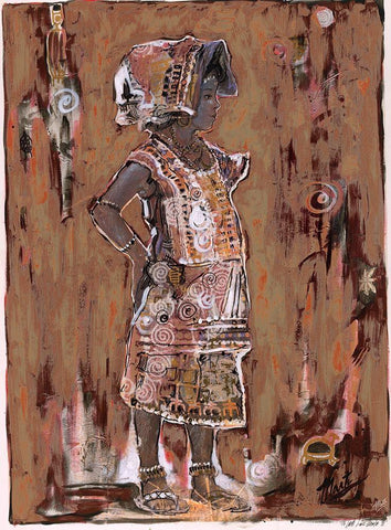 African Girl White Modern Wood Framed Art Print with Double Matting by Wiley, Marta