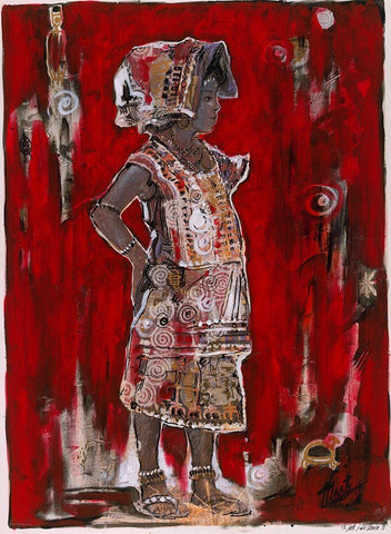 Red African White Modern Wood Framed Art Print with Double Matting by Wiley, Marta