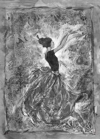 Dancer VI- Red Skirt Black Ornate Wood Framed Art Print with Double Matting by Wiley, Marta