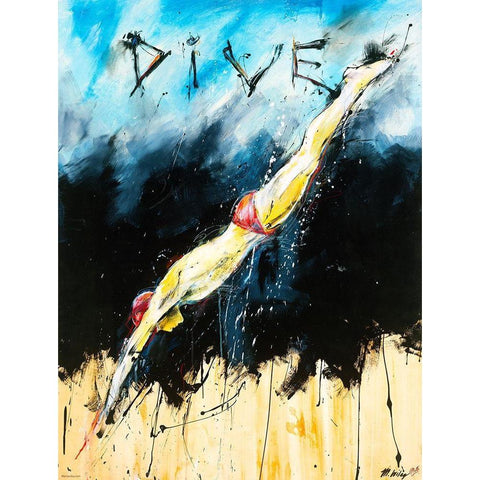 DIVE Color Black Modern Wood Framed Art Print with Double Matting by Wiley, Marta