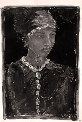 African Style BandW Black Ornate Wood Framed Art Print with Double Matting by Wiley, Marta