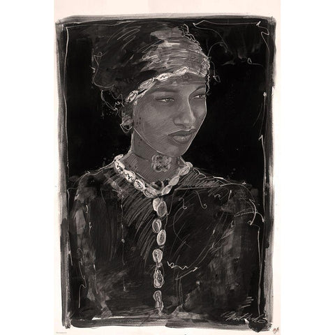 African Style BandW Black Modern Wood Framed Art Print by Wiley, Marta