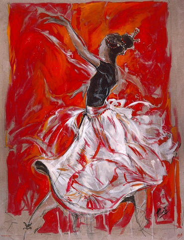 Red Dancer White Modern Wood Framed Art Print with Double Matting by Wiley, Marta