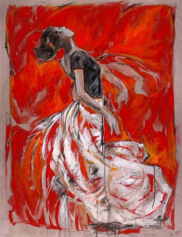 Red Dancer- Cadmium White Modern Wood Framed Art Print with Double Matting by Wiley, Marta