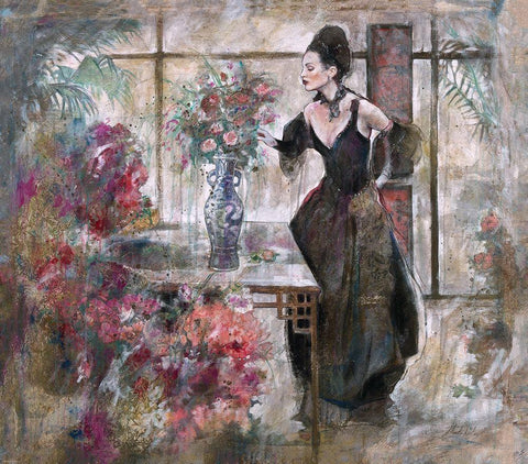 Romantic Lady Black Ornate Wood Framed Art Print with Double Matting by Wiley, Marta