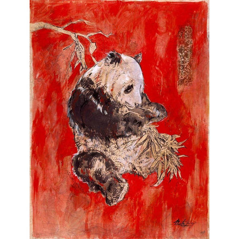 Red Panda Black Modern Wood Framed Art Print with Double Matting by Wiley, Marta