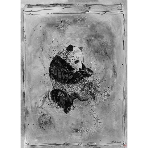 Panda Black and White White Modern Wood Framed Art Print by Wiley, Marta