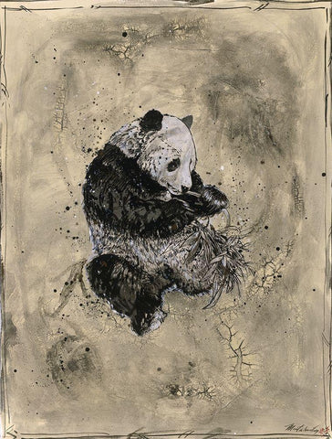 Panda- Beige White Modern Wood Framed Art Print with Double Matting by Wiley, Marta