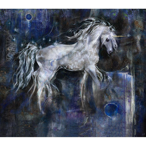 Unicorn- Blue Black Modern Wood Framed Art Print with Double Matting by Wiley, Marta