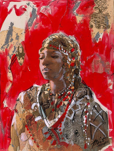 African VII Red-Beige Black Ornate Wood Framed Art Print with Double Matting by Wiley, Marta