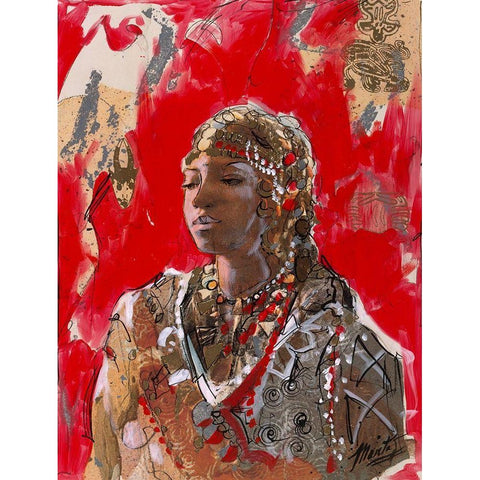 African VII Red-Beige Gold Ornate Wood Framed Art Print with Double Matting by Wiley, Marta