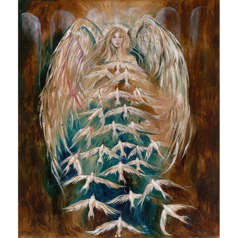 Angel of Doves White Modern Wood Framed Art Print by Wiley, Marta