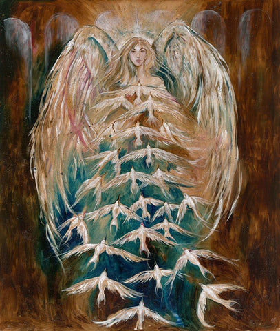 Angel of Doves White Modern Wood Framed Art Print with Double Matting by Wiley, Marta