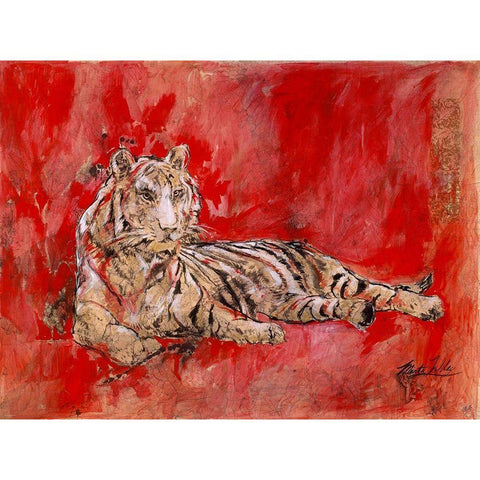 Red Tiger White Modern Wood Framed Art Print by Wiley, Marta