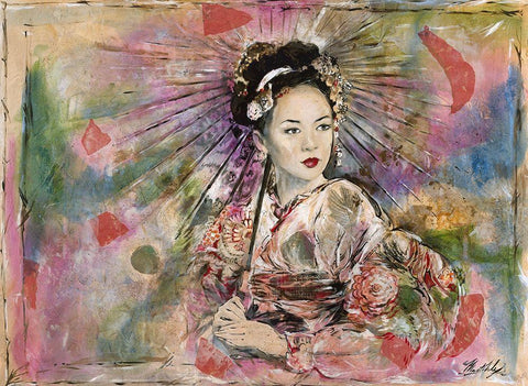 Geisha II White Modern Wood Framed Art Print with Double Matting by Wiley, Marta