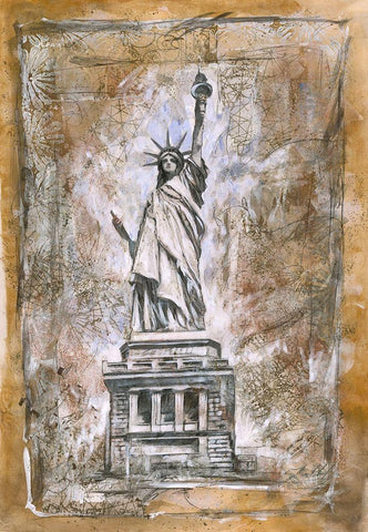 Statue Of Liberty White Modern Wood Framed Art Print with Double Matting by Wiley, Marta