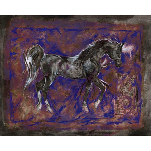 Red Horse-border Gold Ornate Wood Framed Art Print with Double Matting by Wiley, Marta