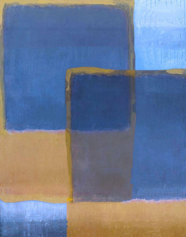Blue and Ochre White Modern Wood Framed Art Print with Double Matting by Wiley, Marta