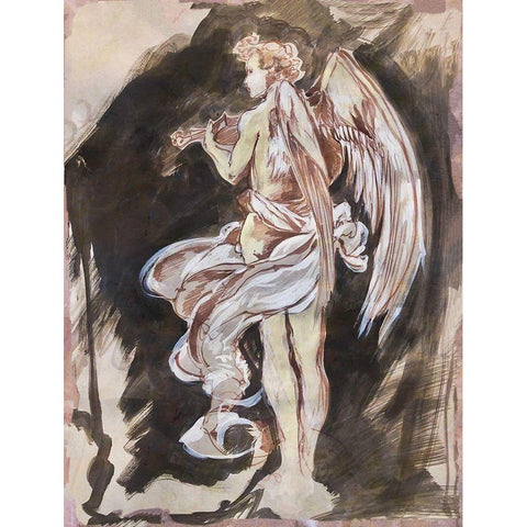 Classical Angel Drawing Black Modern Wood Framed Art Print with Double Matting by Wiley, Marta