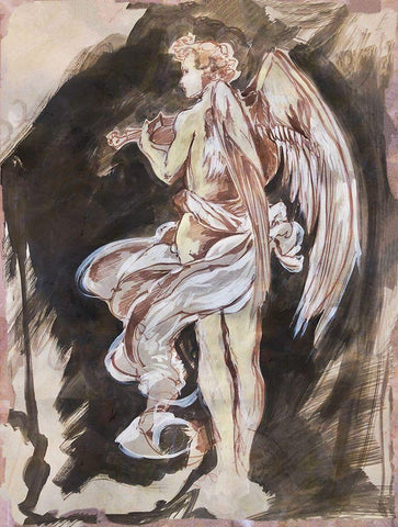 Classical Angel Drawing White Modern Wood Framed Art Print with Double Matting by Wiley, Marta