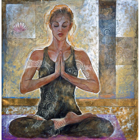 Yoga Sandy Gold Ornate Wood Framed Art Print with Double Matting by Wiley, Marta