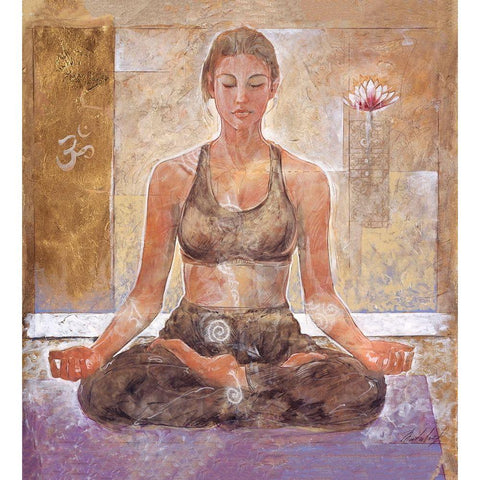 Yoga II Sandy Gold Ornate Wood Framed Art Print with Double Matting by Wiley, Marta